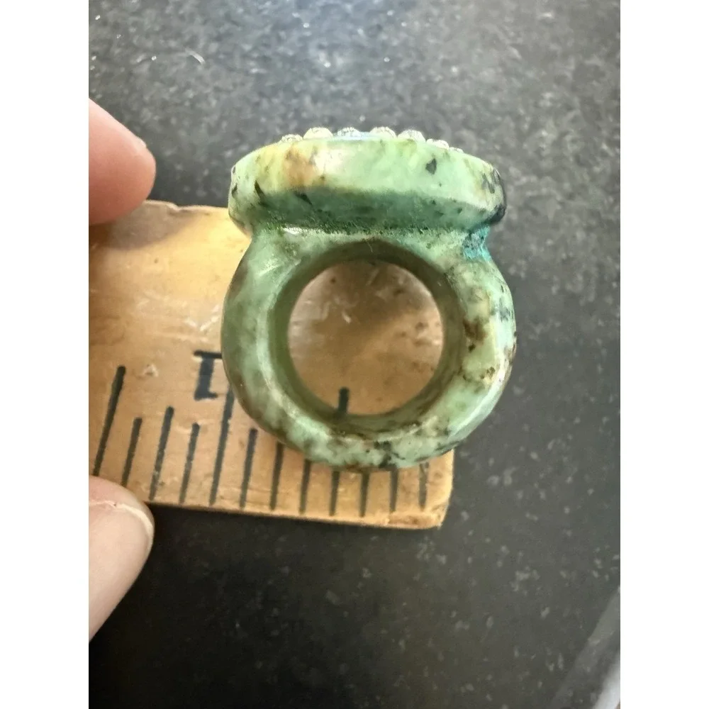 Vintage Natural Variscite Rhinestone Halo Statement Ring Size 6.5